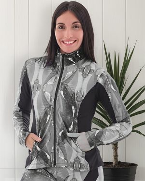 Campera Deportiva Entallada Microfibra Estampada C Bolsillos