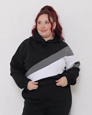 Buzo Corto Tricolor Frisa Amplio Con Capucha Talles Grandes