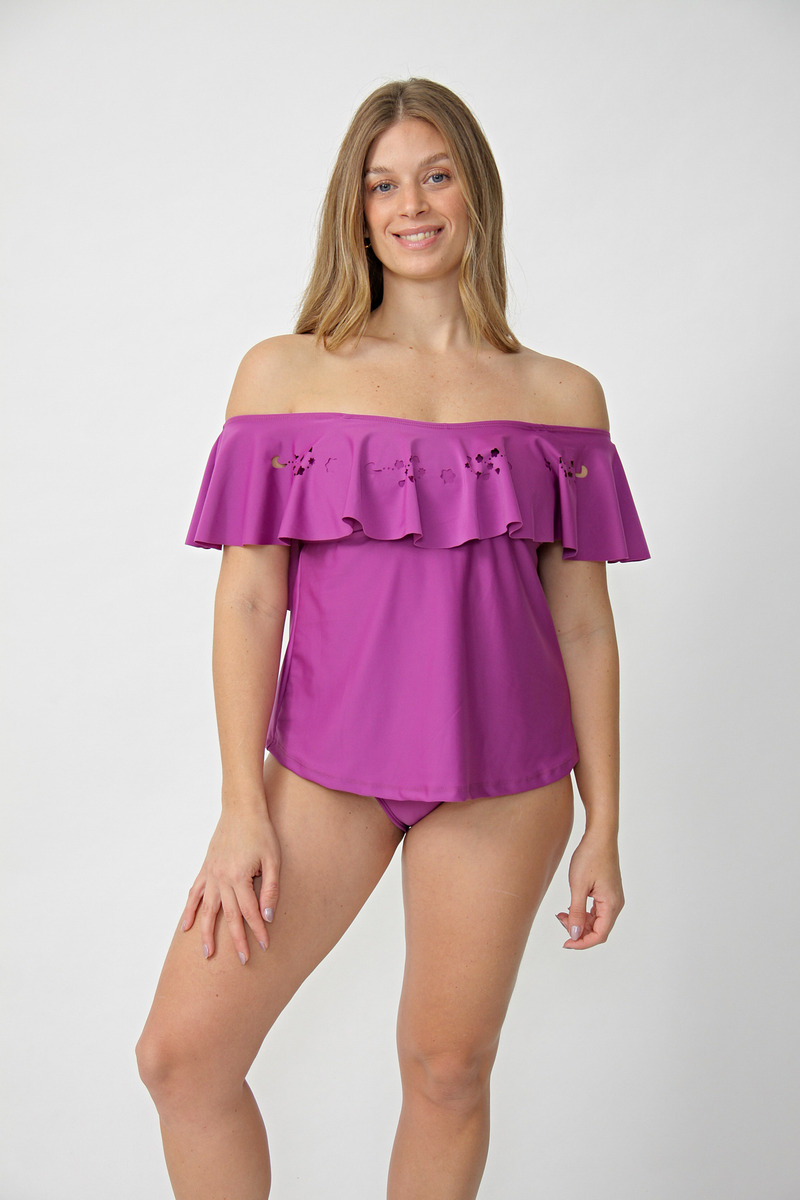Tankini Strapless Off Shoulder Volado Calado (solo Remera) - Imagen 16
