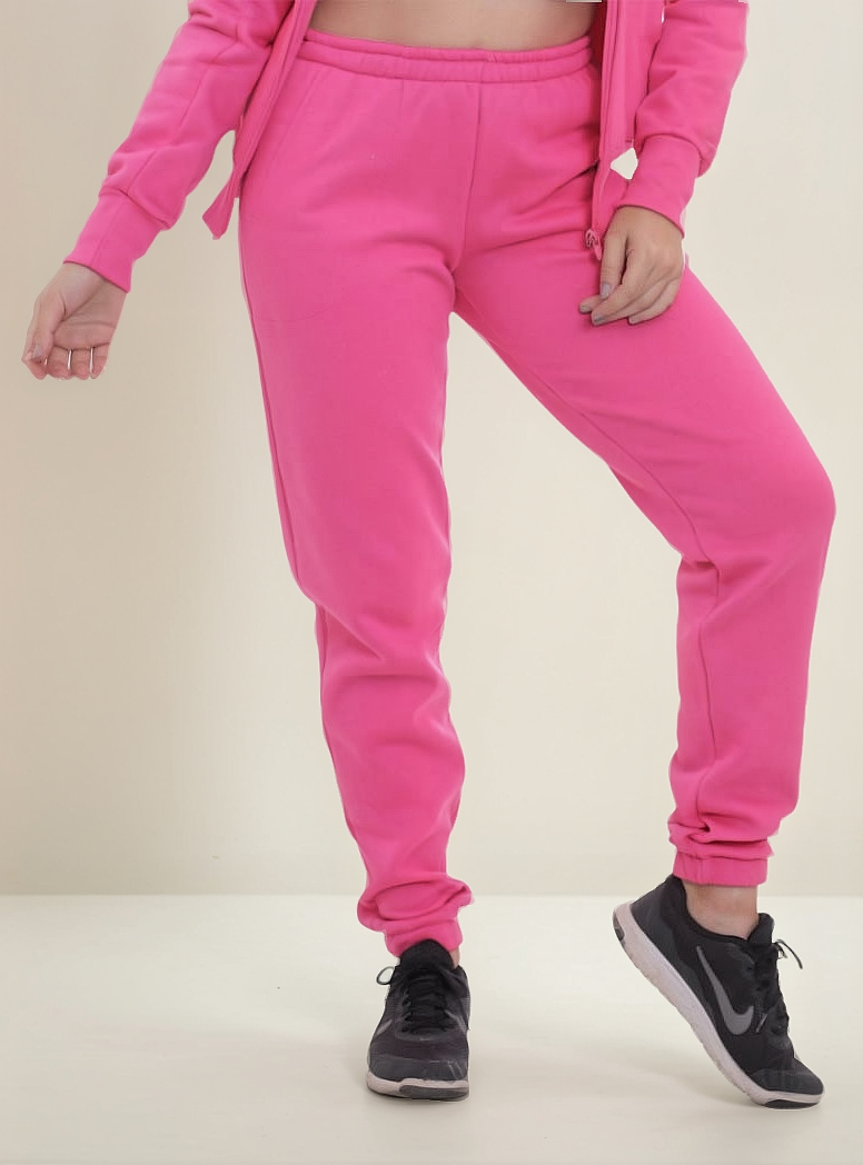 Pantalon De Frisa Tiro Alto Bolsillo Y Puño