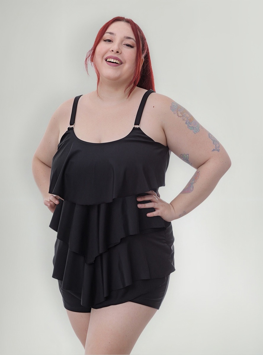 Tankini C/ Volados Amplia Talles Grandes (solo Remera)