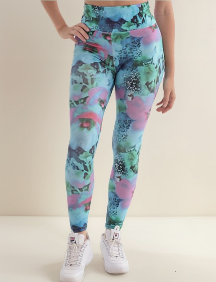 Calza Chupina Tiro Extra Alto Con Cintura Doble Estampada