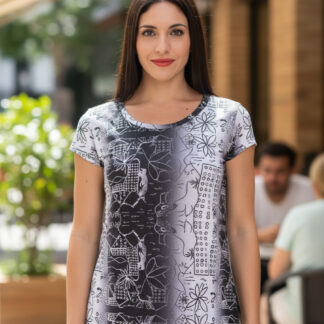 Remera Larga Con Manga Corta Estampada Talle Grande