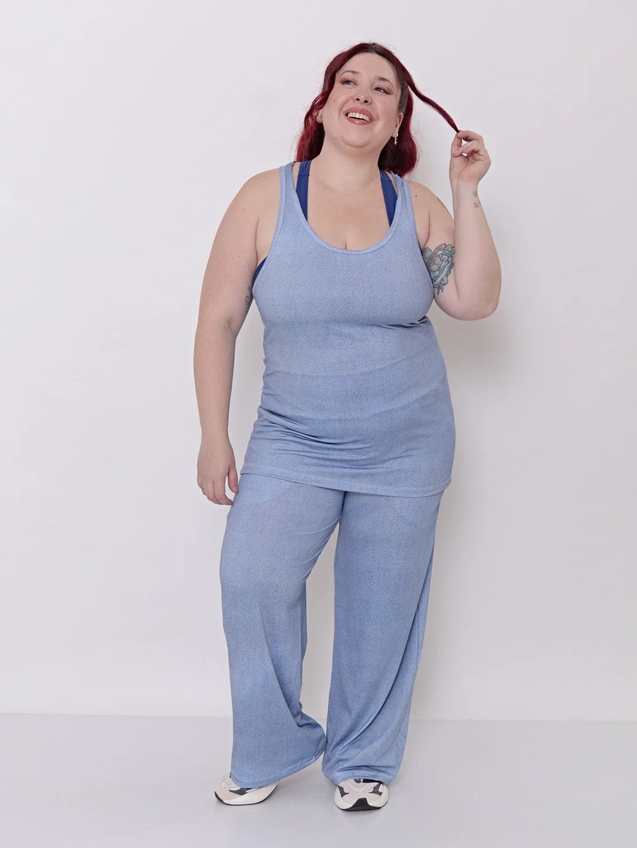 Musculosa Deportiva Mujer Larga Estampa Denim Talles Grandes - Imagen 5