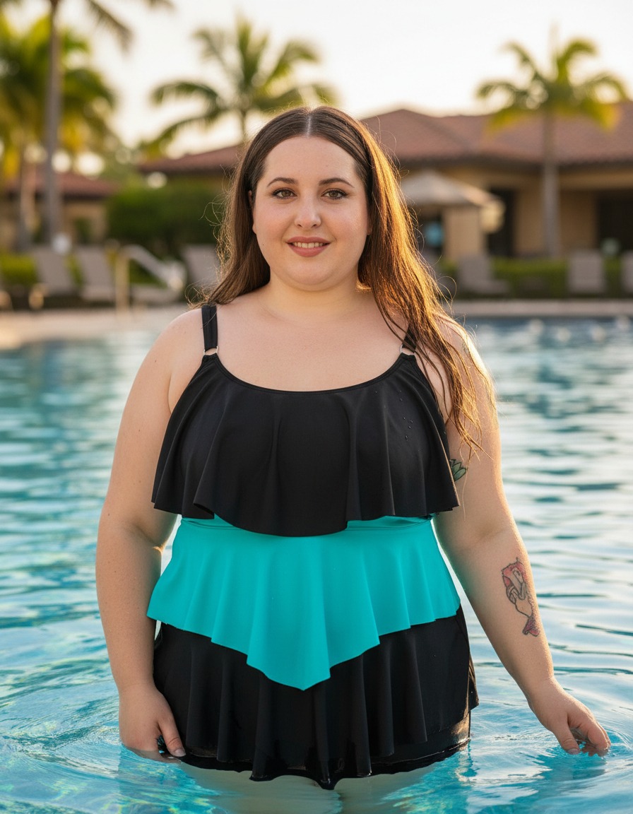 Tankini C/ Volados Amplia Talles Grandes (solo Remera) - Imagen 3