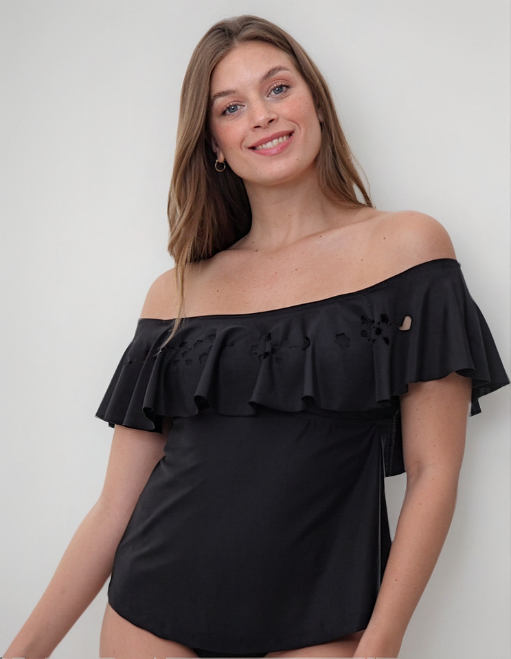 Tankini Strapless Off Shoulder Volado Calado (solo Remera)