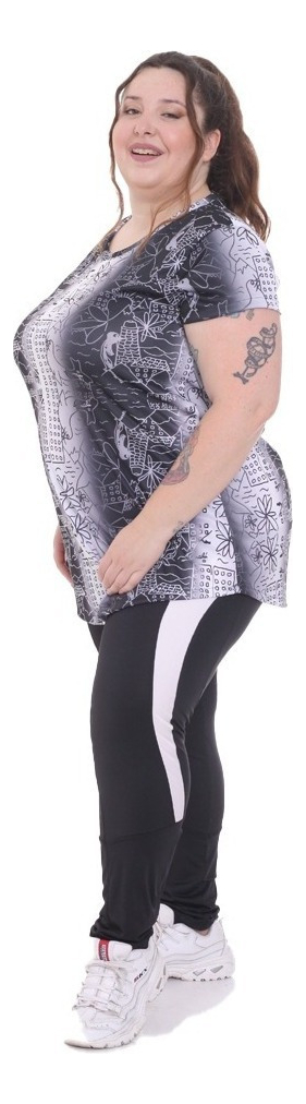 Remera Larga Con Manga Corta Estampada Talle Grande - Imagen 3