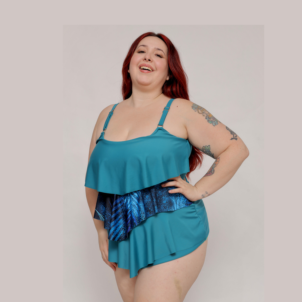 Tankini C/ Volados Helena Talles Grandes (solo Remera)